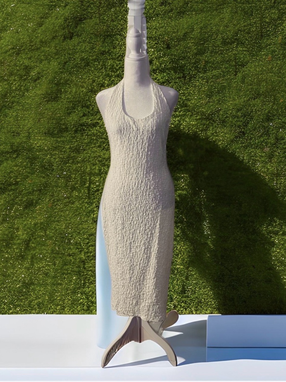 H&M Cream Textured Halter Midi Dress